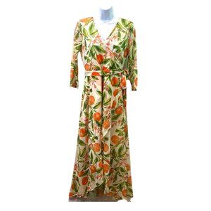 G by Giuliana Womens Dress Faux Wrap Midi Orange Floral Print Ruffle Sz S NWT